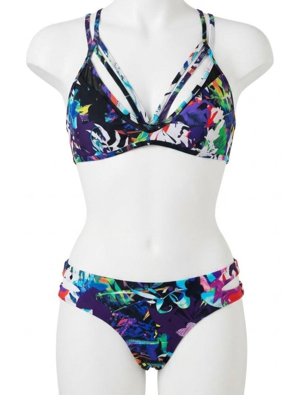 Express Swim Tropical Floral Strappy Bikini Set - Size Large